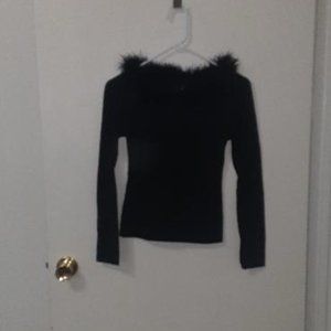 Womens long-sleeved black blouse with rounded feather neck